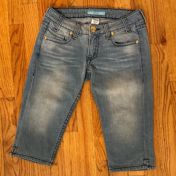Marciano Pants - Y2K MARCIANO Bermuda Jean Shorts Swarovski Crystals VINTAGE Size 26 Denim